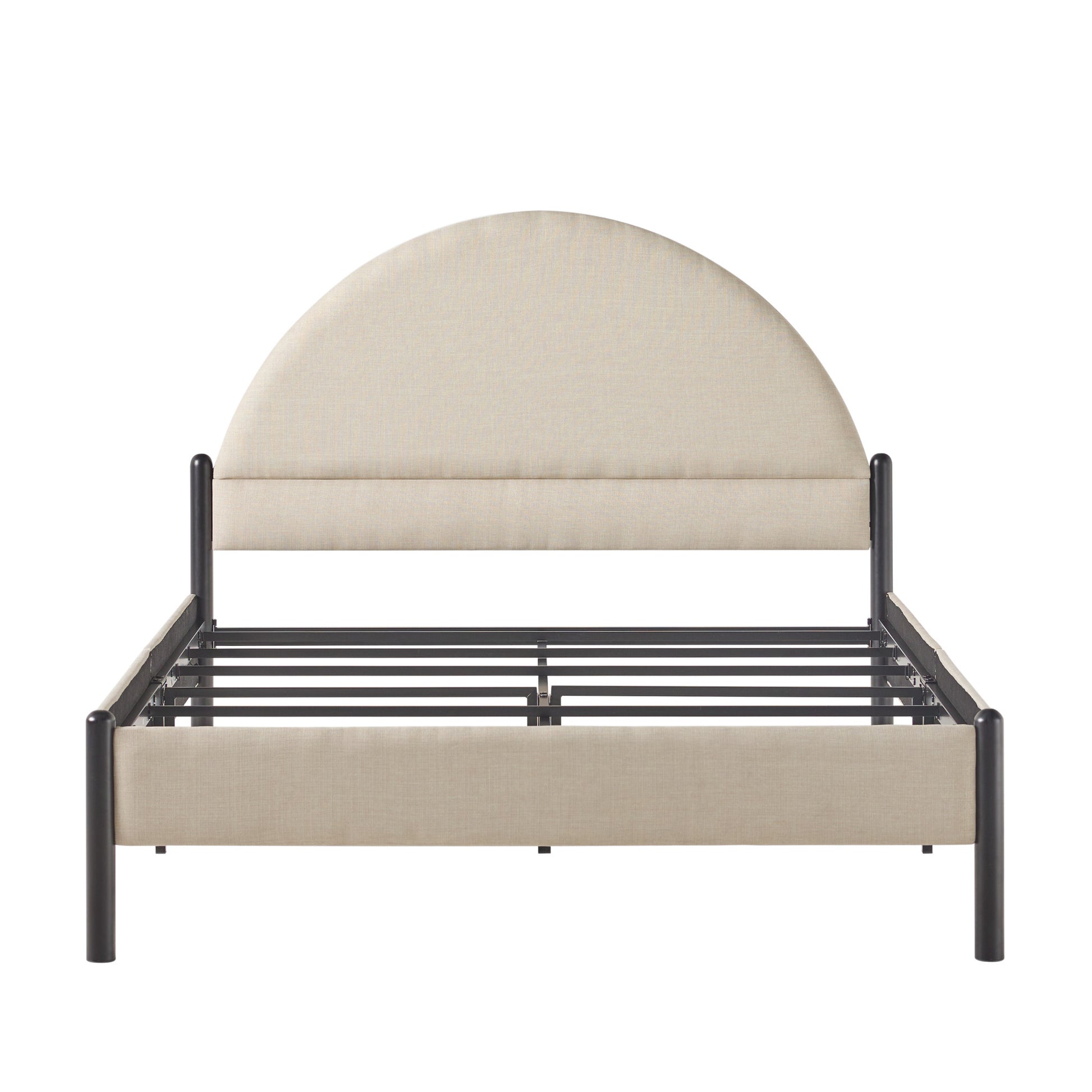Modern Upholstered Curved Headboard Queen Bedframe Oatmeal Queen Oatmeal Metal Polyester