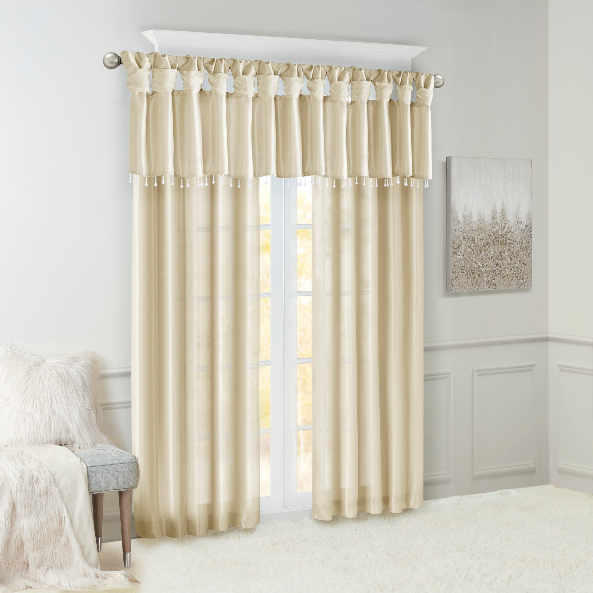 Twist Tab Lined Window Curtain Panel Champagne 50X95" Champagne Polyester