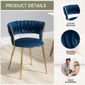 Coolmore Velvet Dining Chairs Set Of 2, Woven Upholstered Dining Chairs With Gold Metal Legs, Modern Accent Chairs For Living Room, Dining Room, Kitchen Navy Velvet Navy Foam Velvet