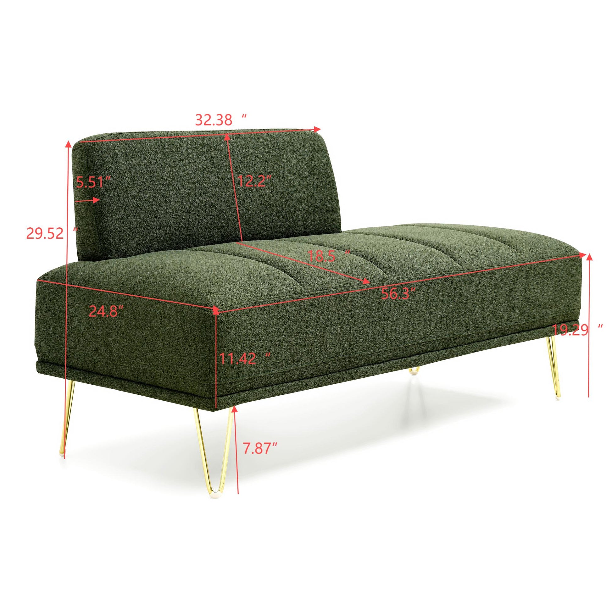 56.3"Inch Width Modern End Of Bed Bench,Teddy Fabric Upholstered 2 Seater Sofa Couch Entryway Ottoman Bench, Fuzzy Sofa Stool Footrest Window Bench With Gold Metal Legs For Bedroom, Living Room,Green Green Wood Primary Living Space Modern Foam Teddy 2