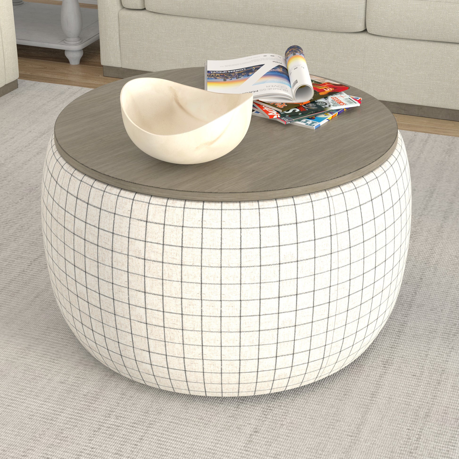 Revel White Storage Ottoman White Foam Engineered Wood
