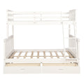 Twin Over Full Bunk Bed With Storage Drawers, Wooden Bunk Bed With Ladder And Safety Guard Rails White Full White Wood