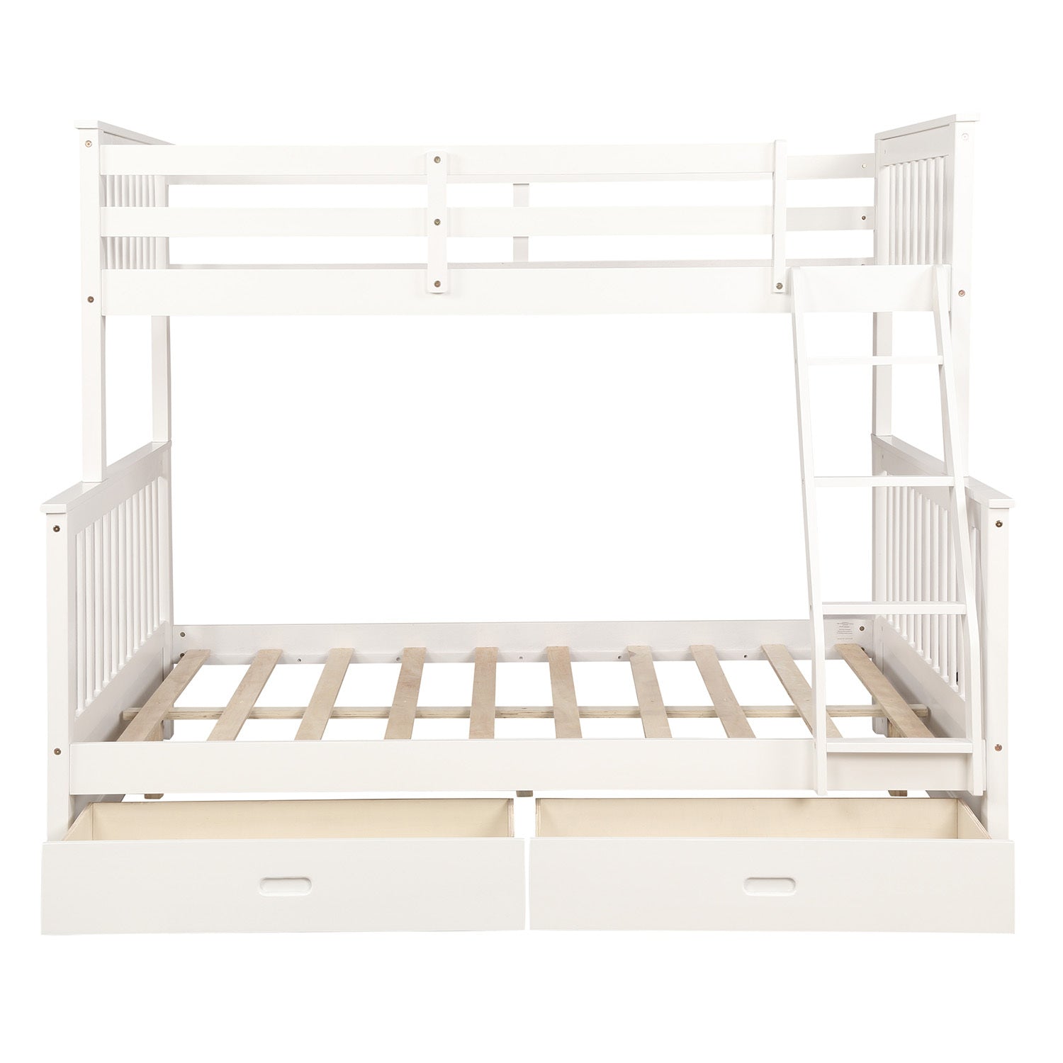 Twin Over Full Bunk Bed With Storage Drawers, Wooden Bunk Bed With Ladder And Safety Guard Rails White Full White Wood