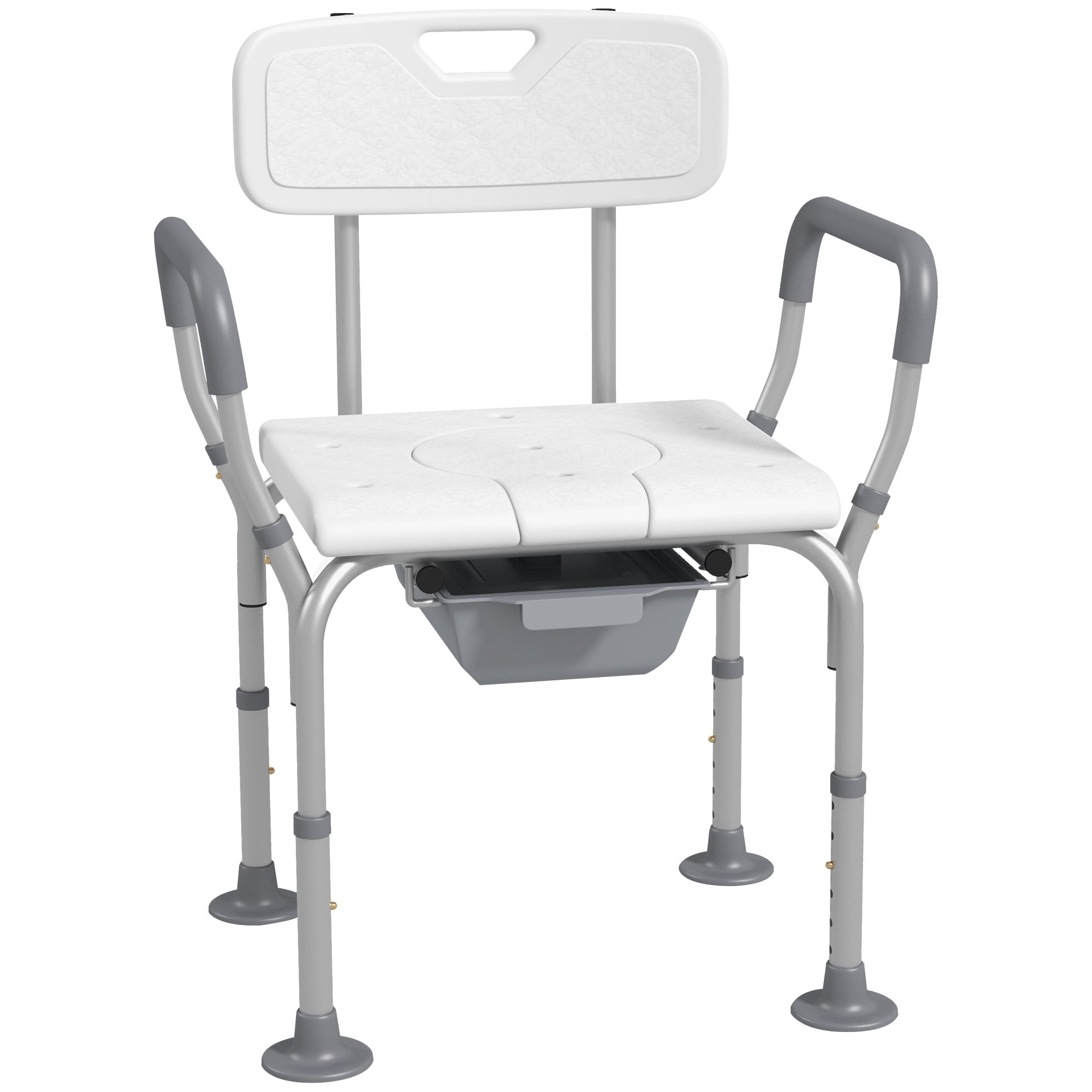 Homcom 3 In 1 Shower Chair With Back And Arms, Height Adjustable Bedside Commode, Raised Toilet Seat With Non Slip Rubber Foot Pad For Seniors, Disabled, White White Aluminum