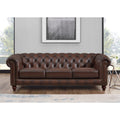 Alton Bay Top Grain Leather Sofa Couch Brown Genuine Leather Wood Primary Living Space Medium Firm Tufted Back Mid Century Modern Eucalyptus Rolled Arms Down Filling Leather 3 Seat