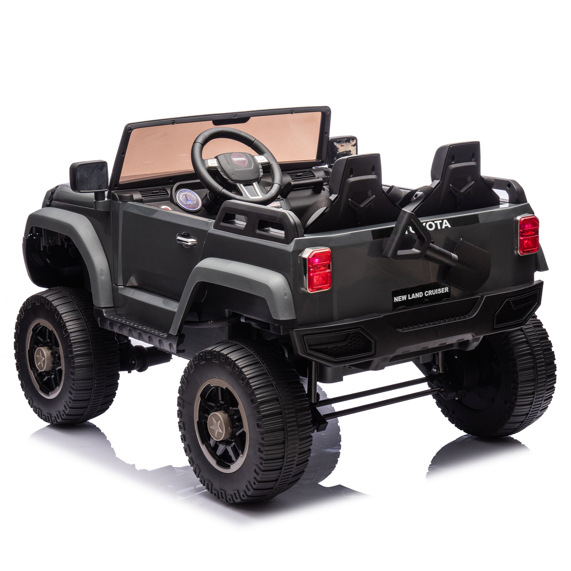 24V Two Seater Kids Ride On Car W Parents Remote Control, Licensed Toyota Lc250,4Wd,220W Motors,With Shovel,Three Point Seat Belt,Slow Start,Speed Adjustment,Bluetooth,Music For Kids Aged 3 . Gray 100 149 Lbs Polypropylene