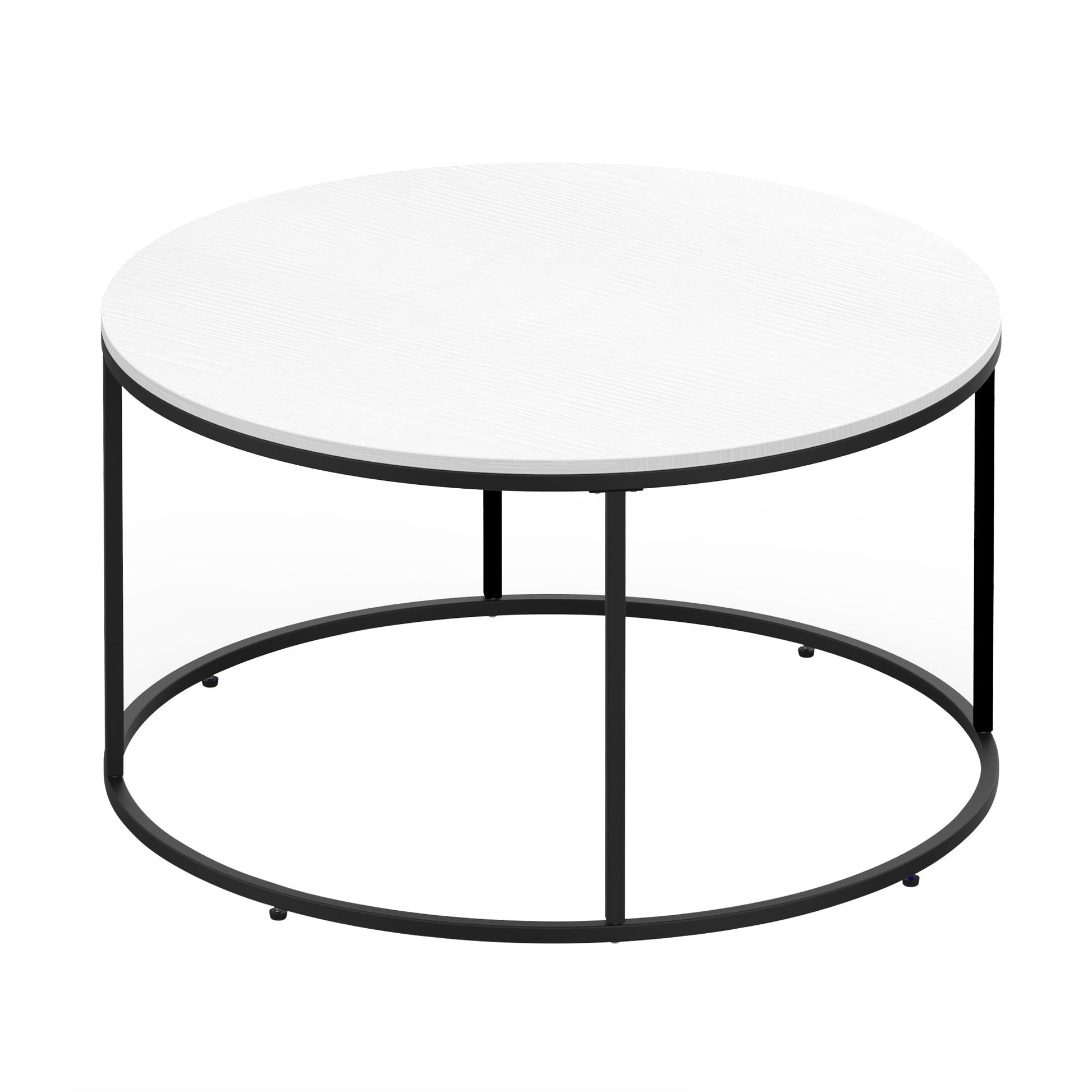 Homcom Round Coffee Table, 32 In Modern Center Table With Black Metal Frame, Coffee Tables For Living Room, White White Metal