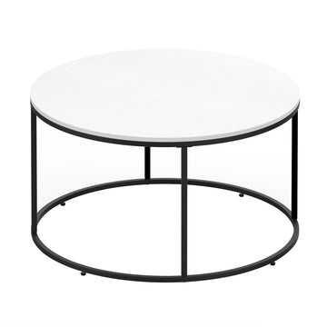 Homcom Round Coffee Table, 32 In Modern Center Table With Black Metal Frame, Coffee Tables For Living Room, White White Metal