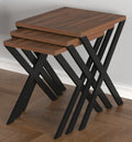 Kira Nesting Table 3 Pieces, Metal Legs Wood Base Nesting Table, Walnut Walnut Brown Contemporary Rectangular Wood