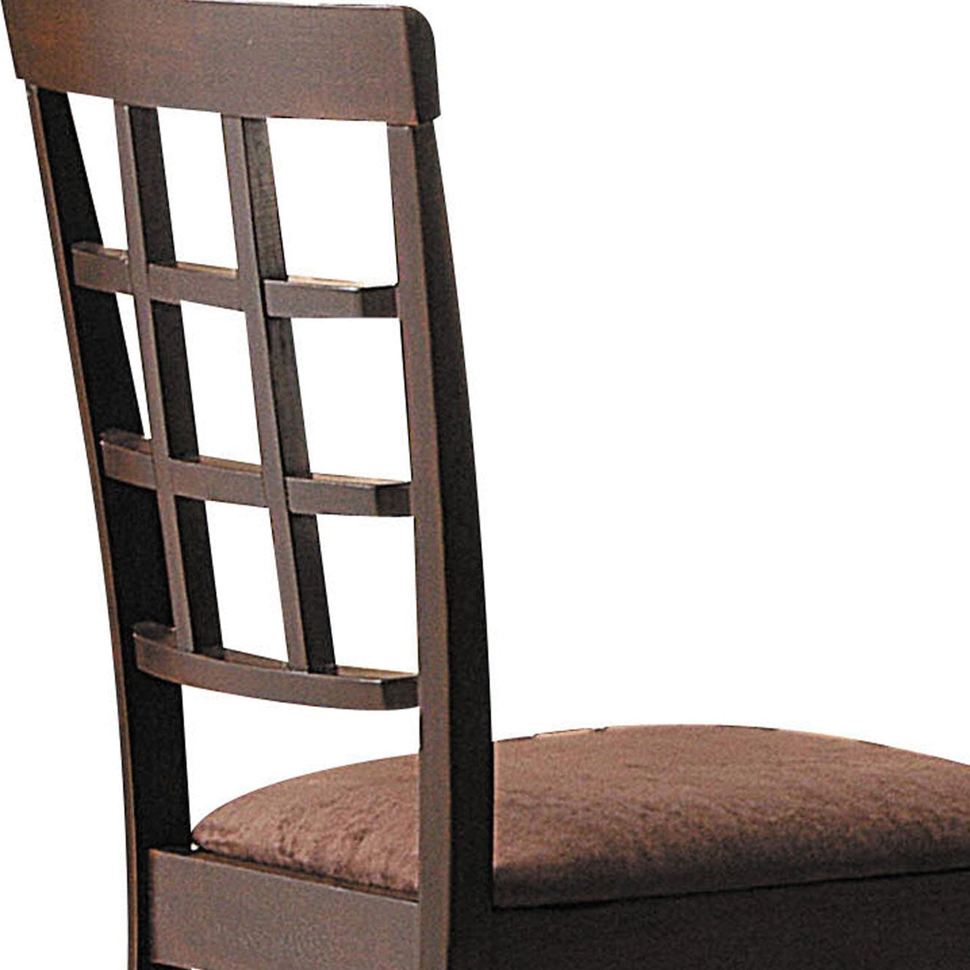 Wood & Fabric Side Chairs With Open Grid Pattern Back, Espresso Brown, Set Of 2 Brown Wood Fabric