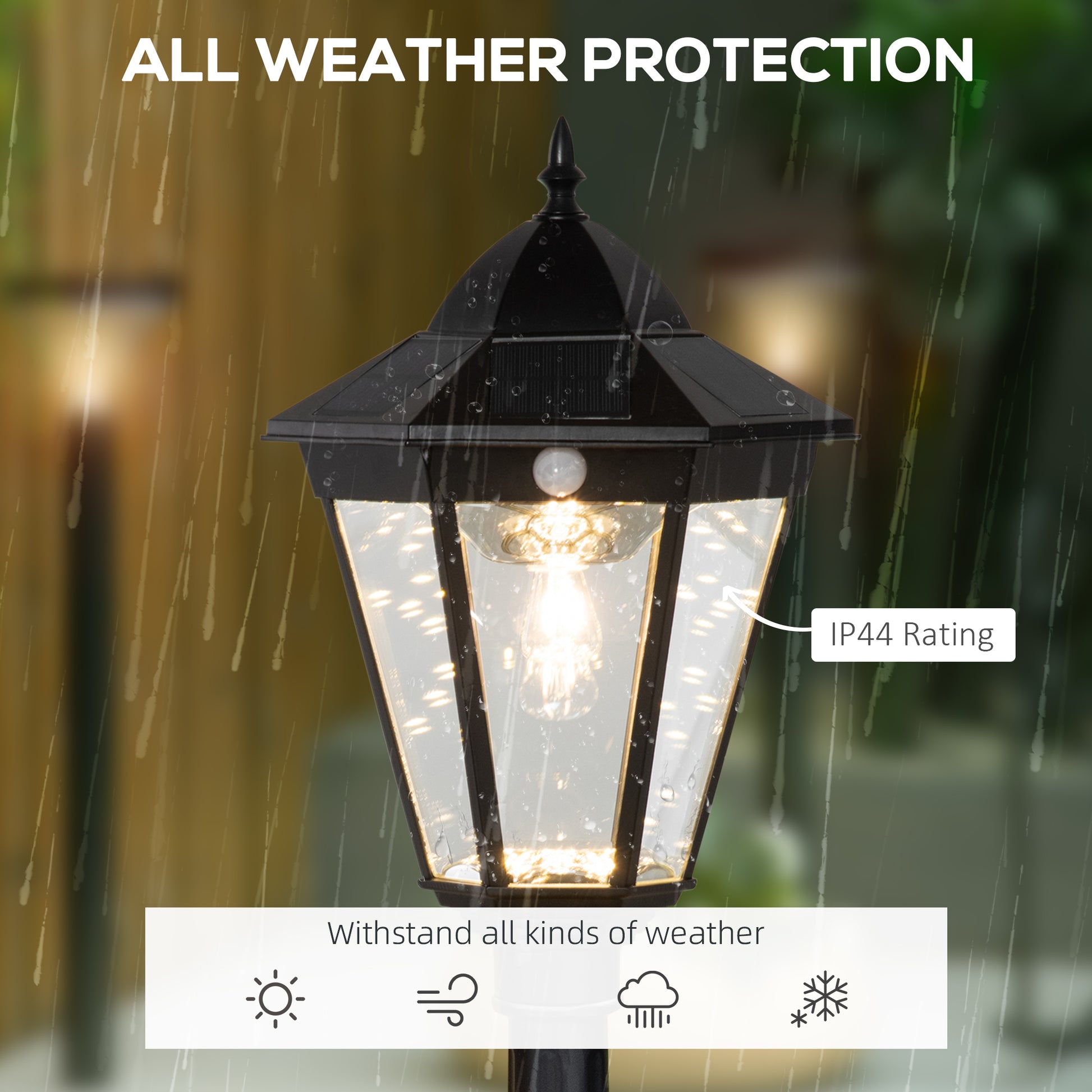 Outsunny 77" Solar Lamp Post Light, Waterproof Aluminum Outdoor Vintage Street Lamp, Motion Activated Sensor Pir, Adjustable Brightness, For Garden, Lawn, Pathway, Driveway, Black Black Aluminum