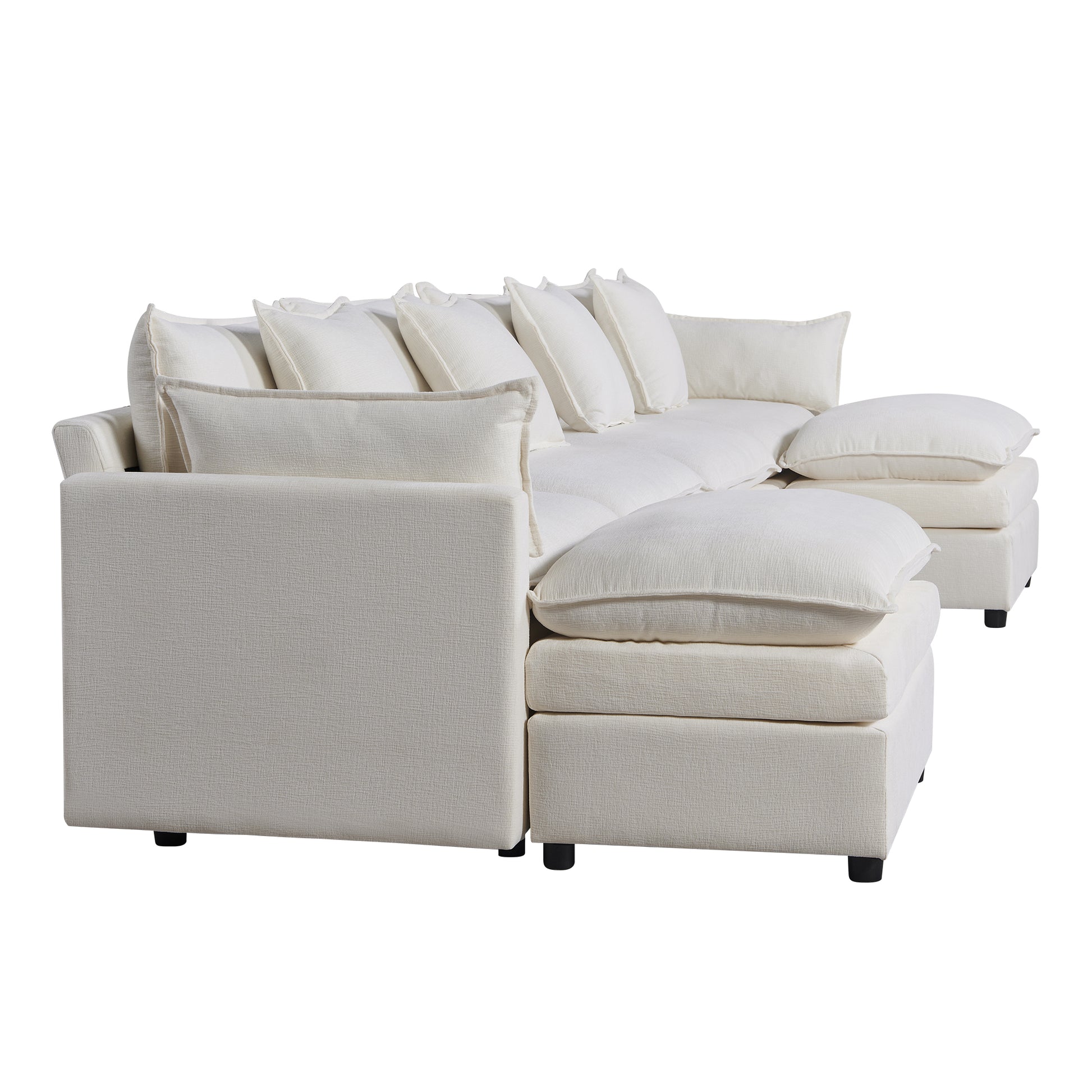 142.52"Modern Chenille U Shaped Sectional Sofa With Convertible Chaise, Comfy Cloud Couch Deep Sectional Sofa With Ottomans For Living Room White Wood Foam Chenille 4 Seat