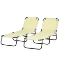 Outsunny 2 Piece Folding Chaise Lounge Pool Chairs, Outdoor Sun Tanning Chairs With 5 Level Reclining Back, Steel Frame For Beach, Yard, Patio, Beige Beige Steel
