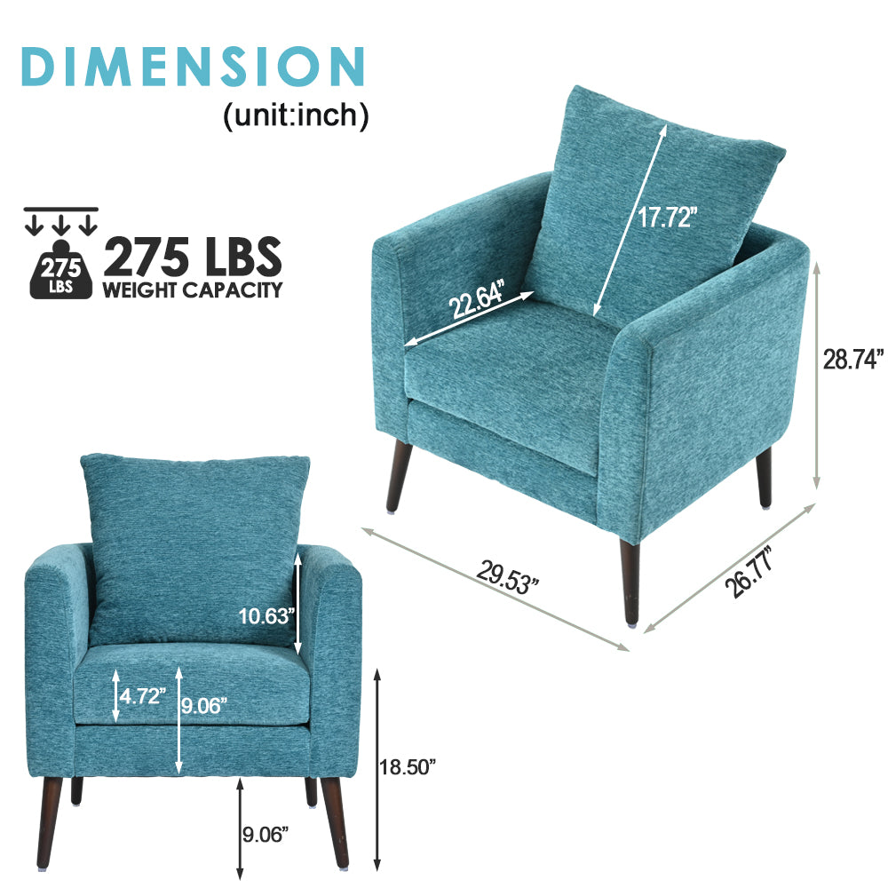 Teal Accent Chair, Boucle Chair,Barre Chair,Fabric Armchair Club Chair,Upholstered Arm Chair With Solid Wood Legs,Waist Pillow,Padded Single Chair For Living Room Bedroom Study Waiting Room Teal Teal Light Brown Primary Living Space Modern Rubberwood