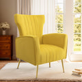 Velvet Accent Chair, Wingback Arm Chair With Gold Legs, Upholstered Single Sofa For Living Room Bedroom Yellow Velvet 1 Seat