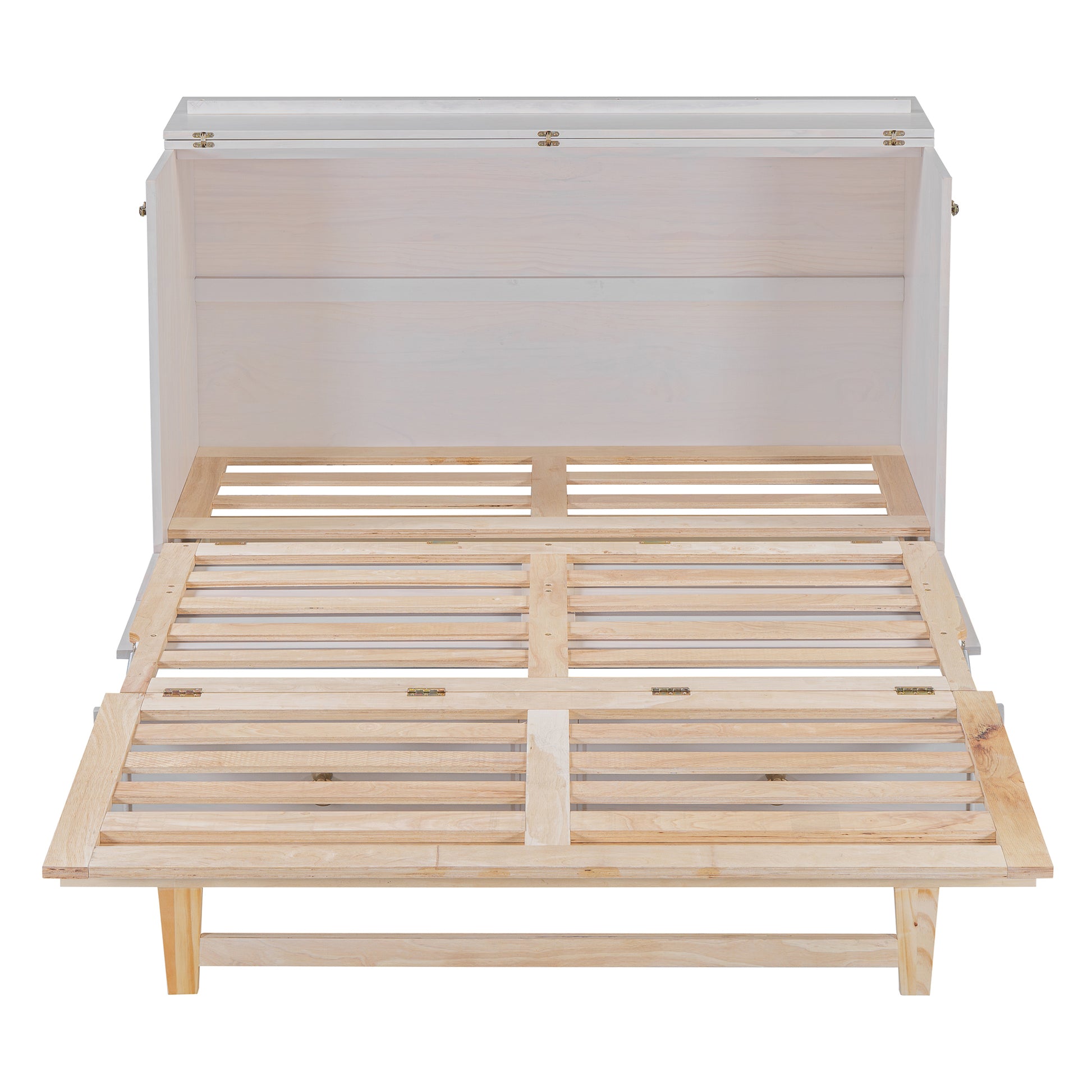 Queen Murphy Bed With Large Drawers,White Queen White Plywood