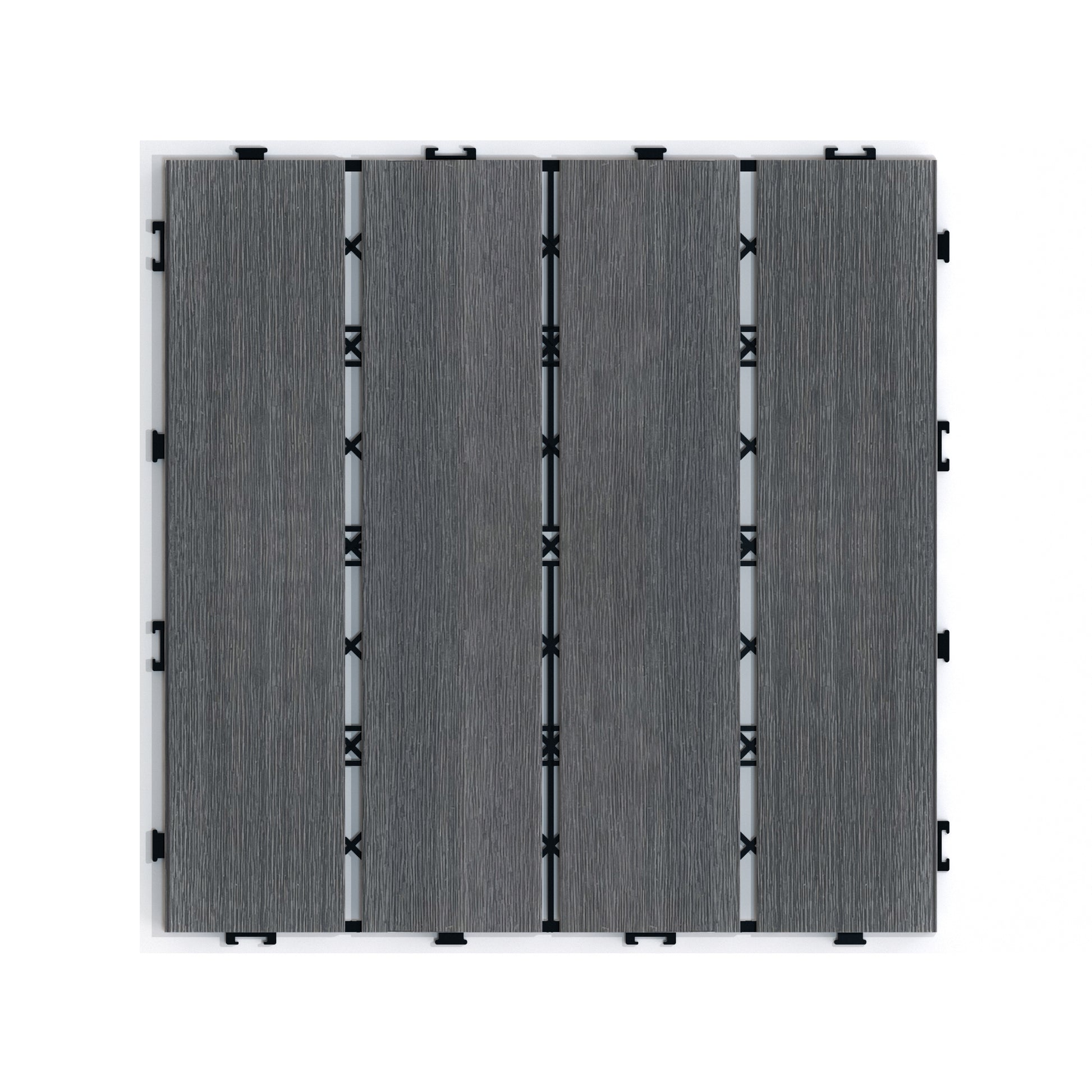 Patio Floor Tiles Pack Of 11 Wpc Wood Plastic Composite Patio Deck Tiles Diy Interlocking Decking Tiles, Quick Deck Floor Tile, Court Tile, Water Resistant Indoor Outdoor 11.8" Ash Dark Gray Plastic