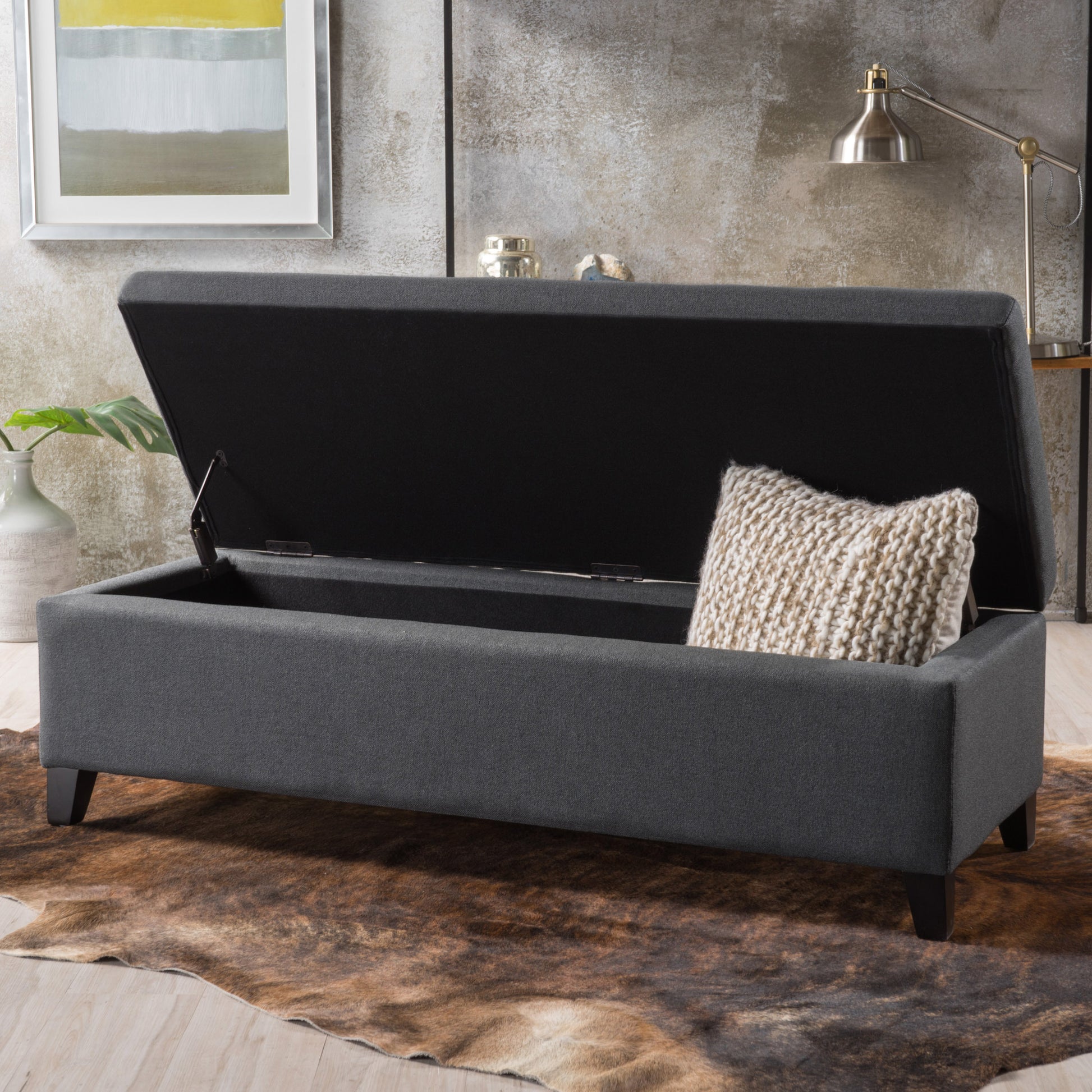 Hartford Storage Ottoman Dark Gray Fabric