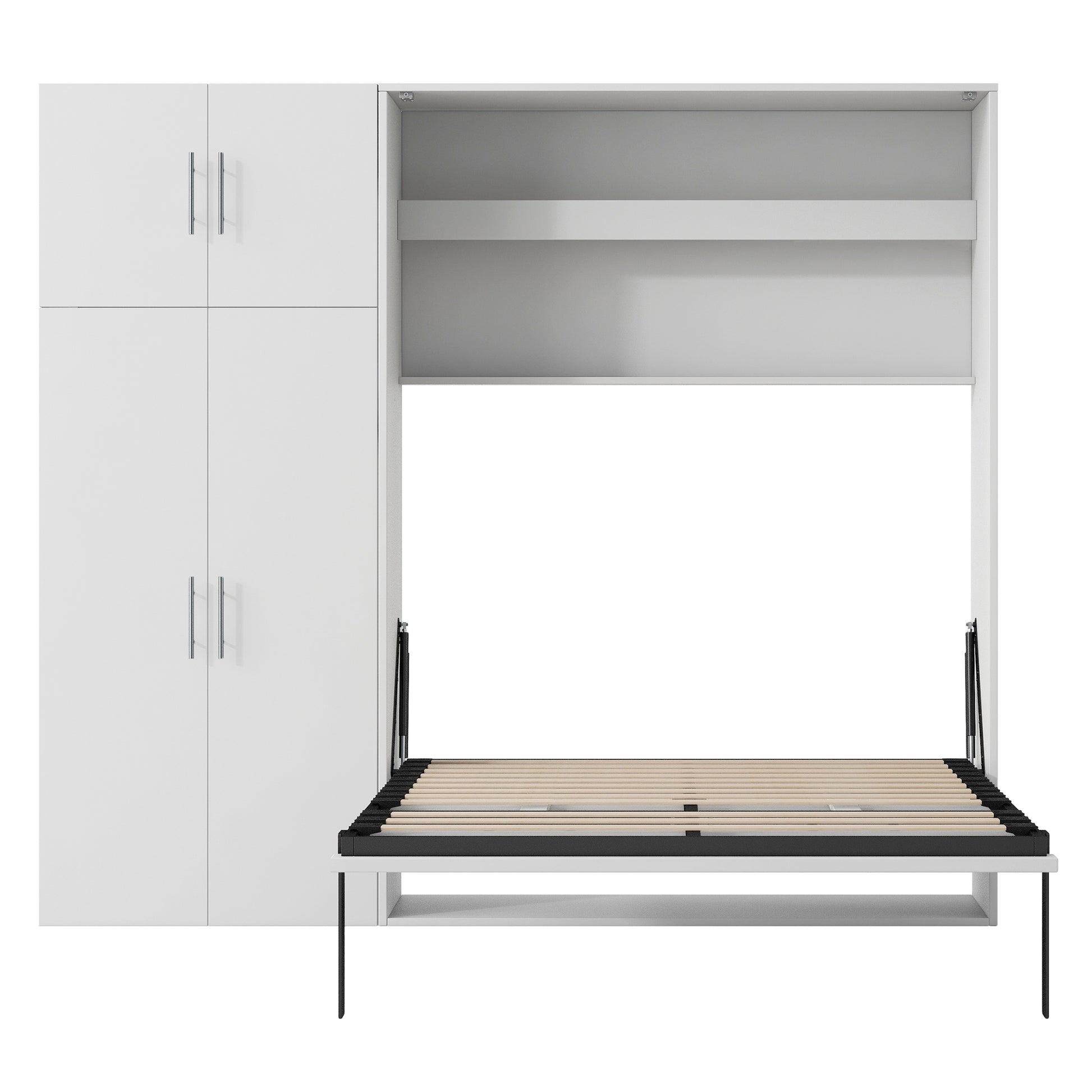 Full Size Murphy Bed With Lockers And Wardrobes, White Box Spring Not Required Full White Murphy Solid Wood Mdf