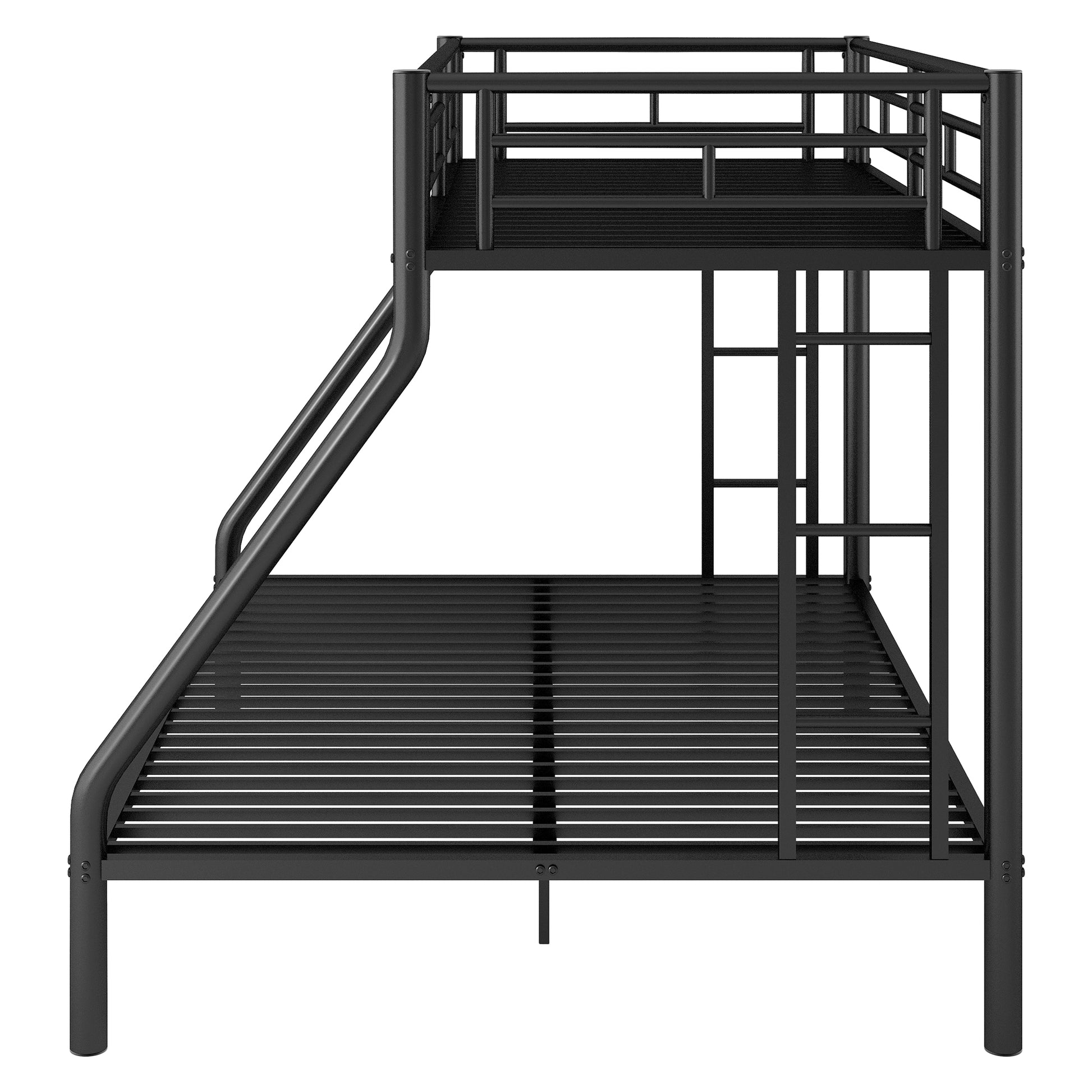 Twin Xl Over Queen Metal Bunk Bed With Ladder And Guardrails, Black Box Spring Not Required Twin Xl Black Metal Metal