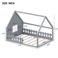 Full Size Wood House Bed With Window And Fence, Gray Old Sku: Wf304147Aae Box Spring Not Required Full Gray Wood Bedroom Pine Bed Frame Solid Wood Mdf