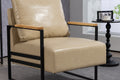 Leather Accent Chair Guest Chair For Living Room, Mid Century Armchair For Bedroom Khaki Pu
