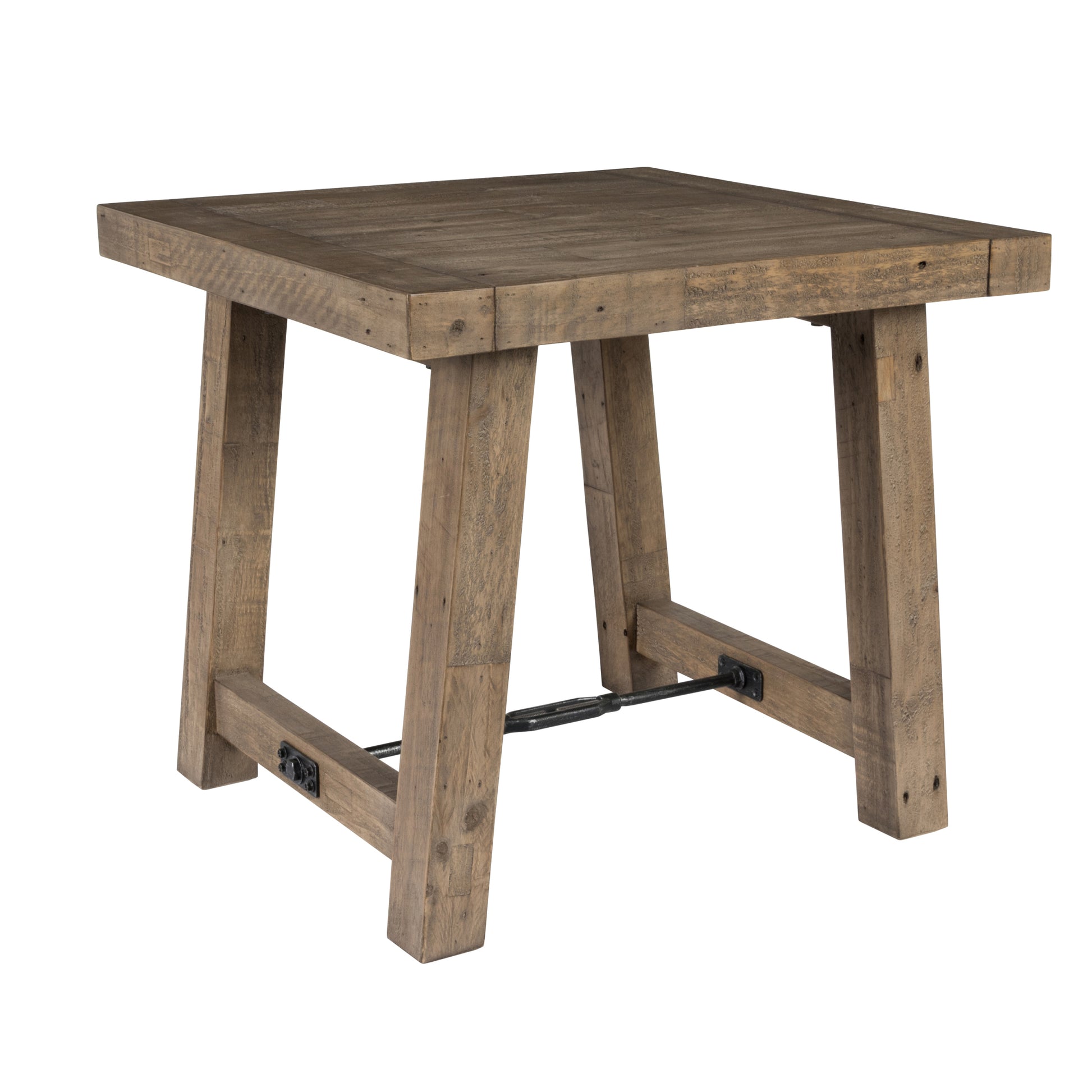 Handcrafted Reclaimed Wood End Table With Grains, Weathered Gray Gray Wood Metal