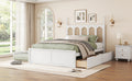 Queen Size Rattan Platform Bed With With 2 Big Drawers, T Size Trundle, White Queen White Plywood