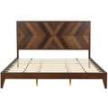 Mid Century Modern Platform Bed Wood Slat Support With No Box Spring Needed,King Walnut Box Spring Not Required King Walnut Wood Bedroom Mid Century Modern Bed Frame Wood