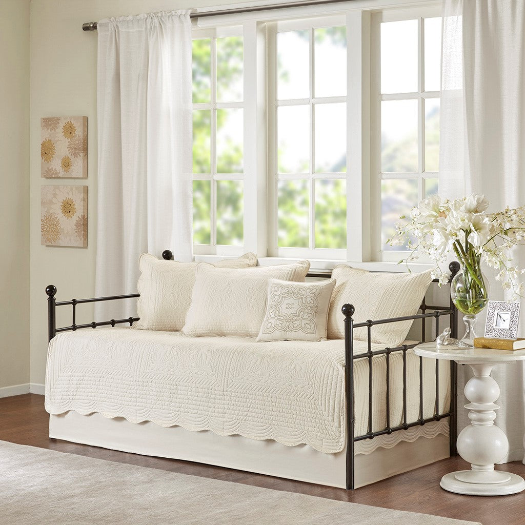 6 Piece Reversible Soped Edge Daybed Cover Set Cream Daybed Cream Polyester