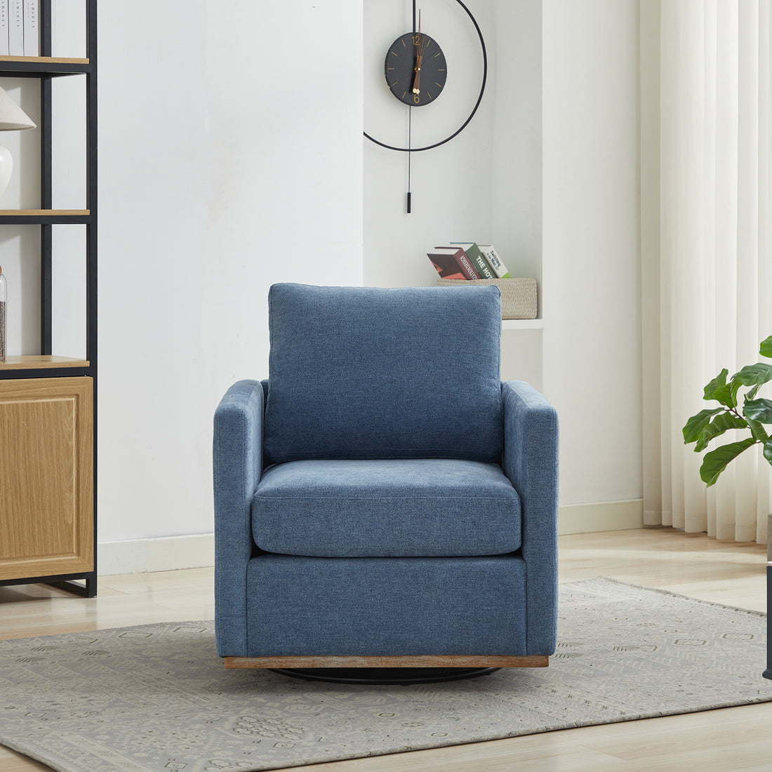 30.7"W Square Upholstered Swivel Accent Chair And Comfy Accent Single Sofa Chair, 360 Degree Club Chair, Lounge Armchair For Living Room Bedroom Apartment Nursery. Blue Blue Chenille