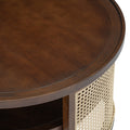 2 Tiered Round Walnut Wood Coffee Table With Storage Rattan Base In 31.3'' Walnut Rubber Wood