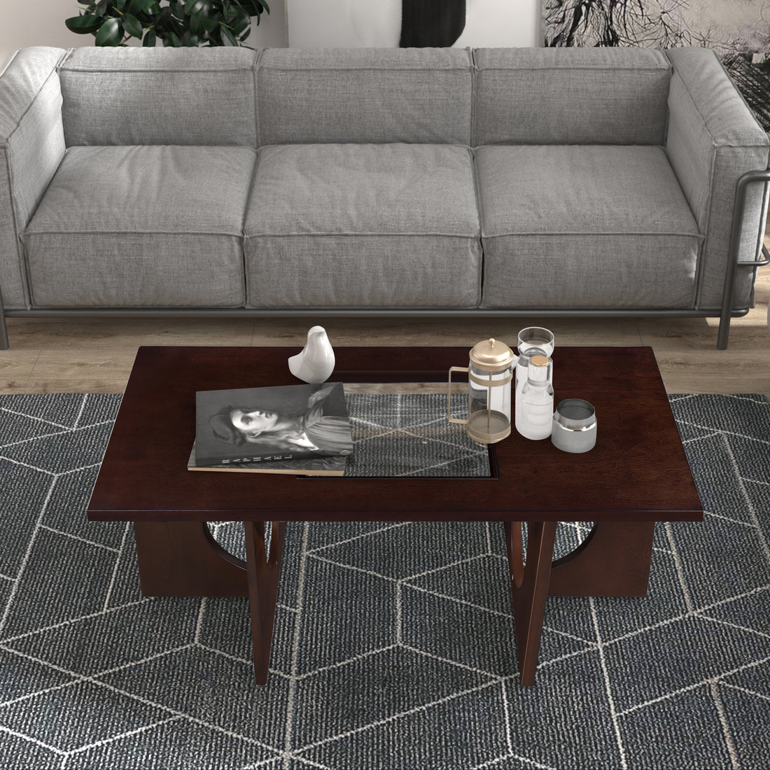 47" Contemporary Wood Rectangular Coffee Table With Clear Tempered Glass Top, Light Espresso Light Espresso Mdf Glass