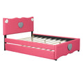 Full Size Upholstered Platform Bed With Trundle And Heart Shaped Decoration, Dark Pink Box Spring Not Required Full Dark Pink Wood Bedroom Bed Frame Faux Leather Upholstered