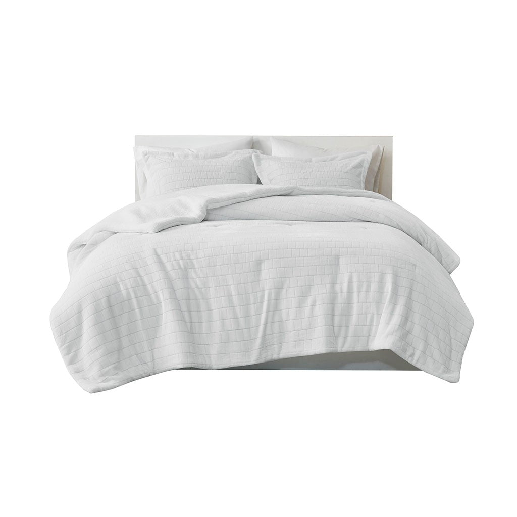 Plush To Sherpa Comforter Set King Ivory Polyester
