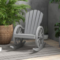 Outsunny Wooden Rocking Chair, Adirondack Rocker Chair W Slatted Design And Oversized Back, Outdoor Rocking Chair With Wagon Wheel Armrest For Porch, Poolside, And Garden, Gray Gray Wood