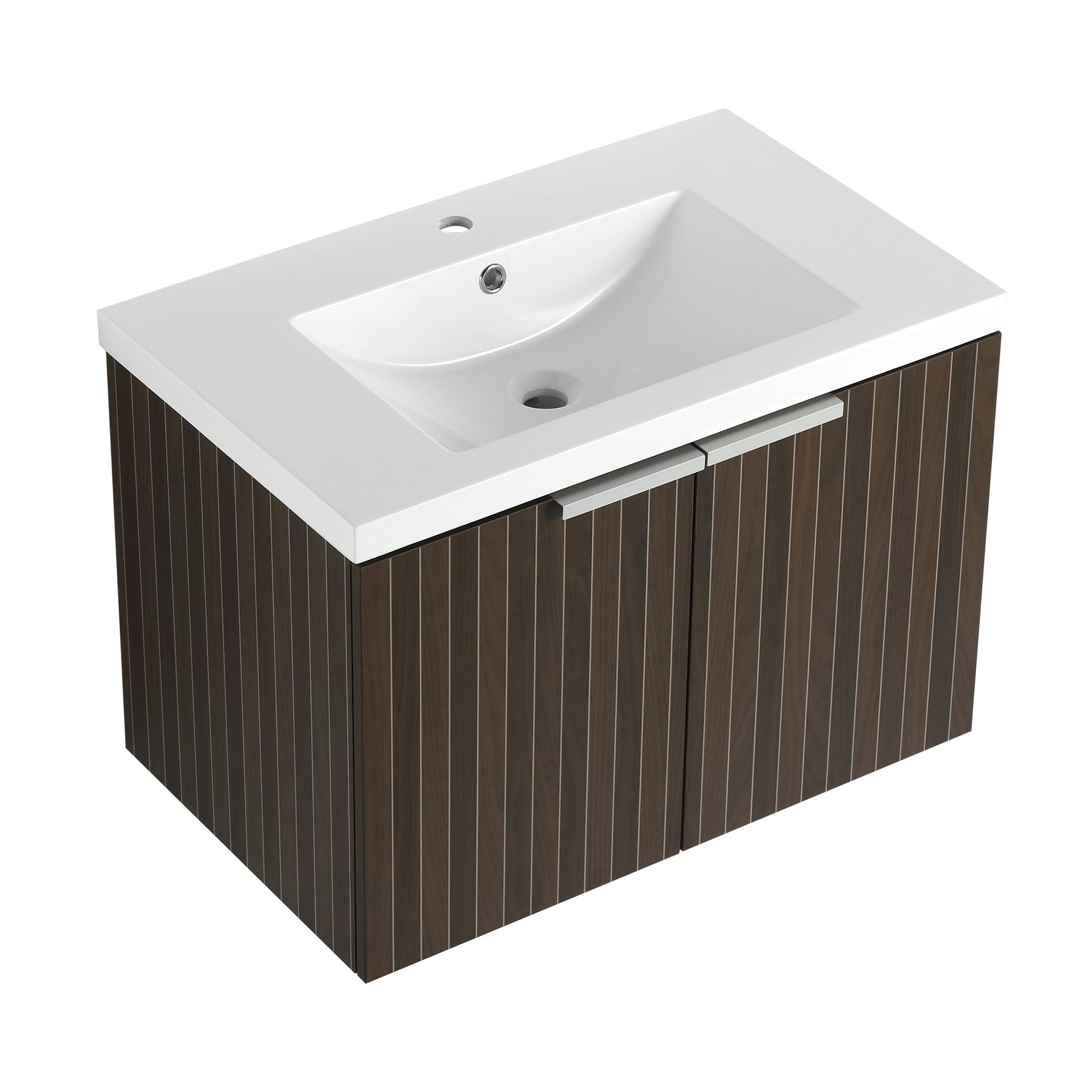 30 Inch Bathroom Vanity With Resin Sink,Soft Close Doors,Float Mounting Design Silver Brown Stripe Bathroom Modern Plywood Plywood