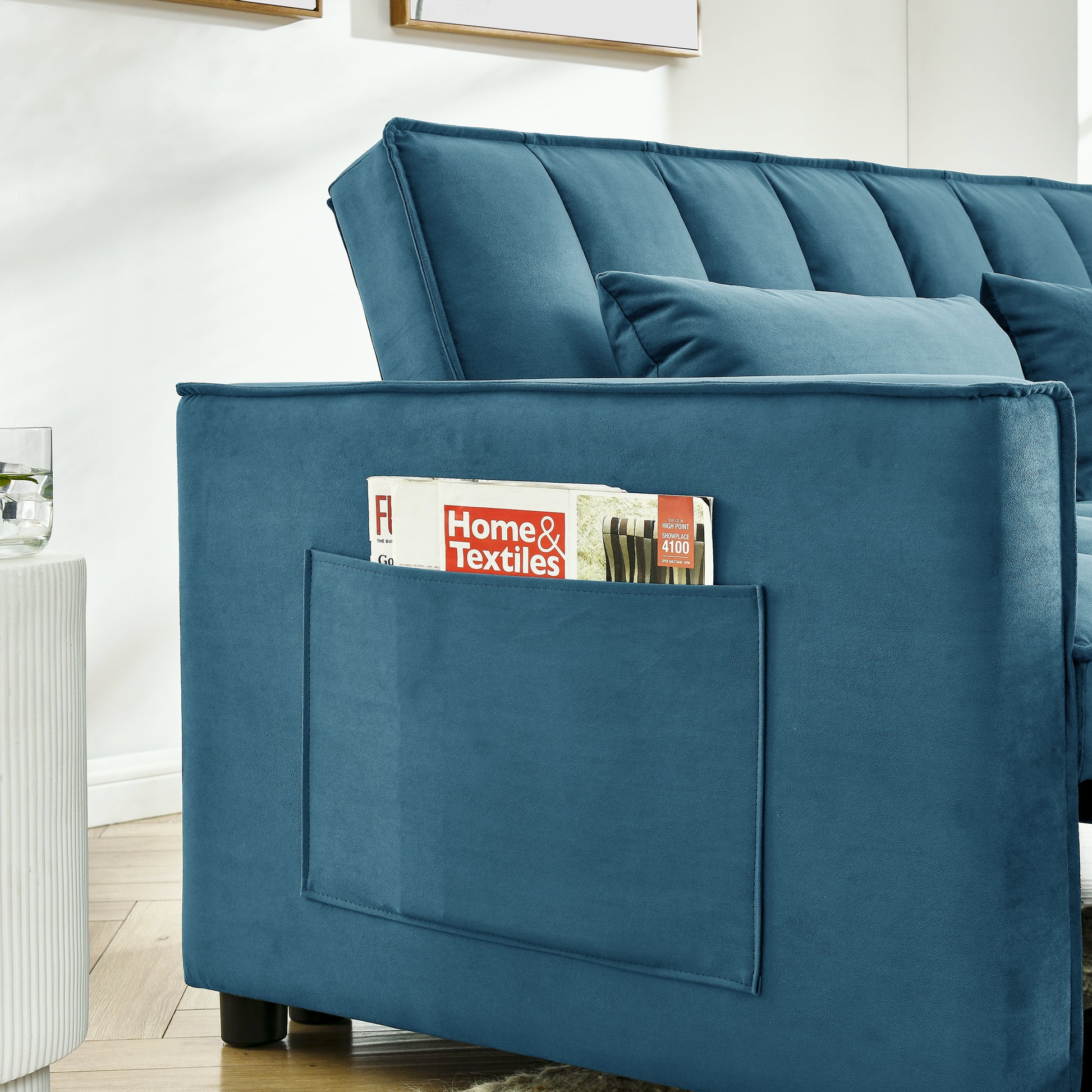 Modern Velvet Seat Sofa Couch Pull Out Bed,3 In One Convertible For Living Room Sofa Bed,Blue Blue Velvet Primary Living Space Cushion Back Medium Soft Medium Duty American Design Pillow Top Arms Foam Velvet 2 Seat