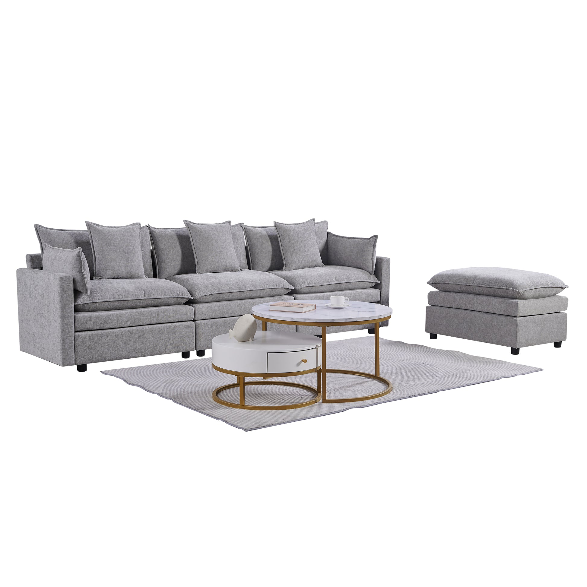 108.66"Modern Chenille L Shaped Sectional Sofa With Convertible Chaise, Comfy Cloud Couch Deep Sectional Sofa With Ottomans For Living Room Light Gray Wood Foam Chenille 3 Seat