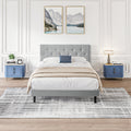 Queen Size Upholstered Platform Bed Frame With Modern Button Tufted Linen Fabric Headboard, No Box Spring Needed, Wood Slat Support, Easy Assembly, Grey Queen Light Grey Linen