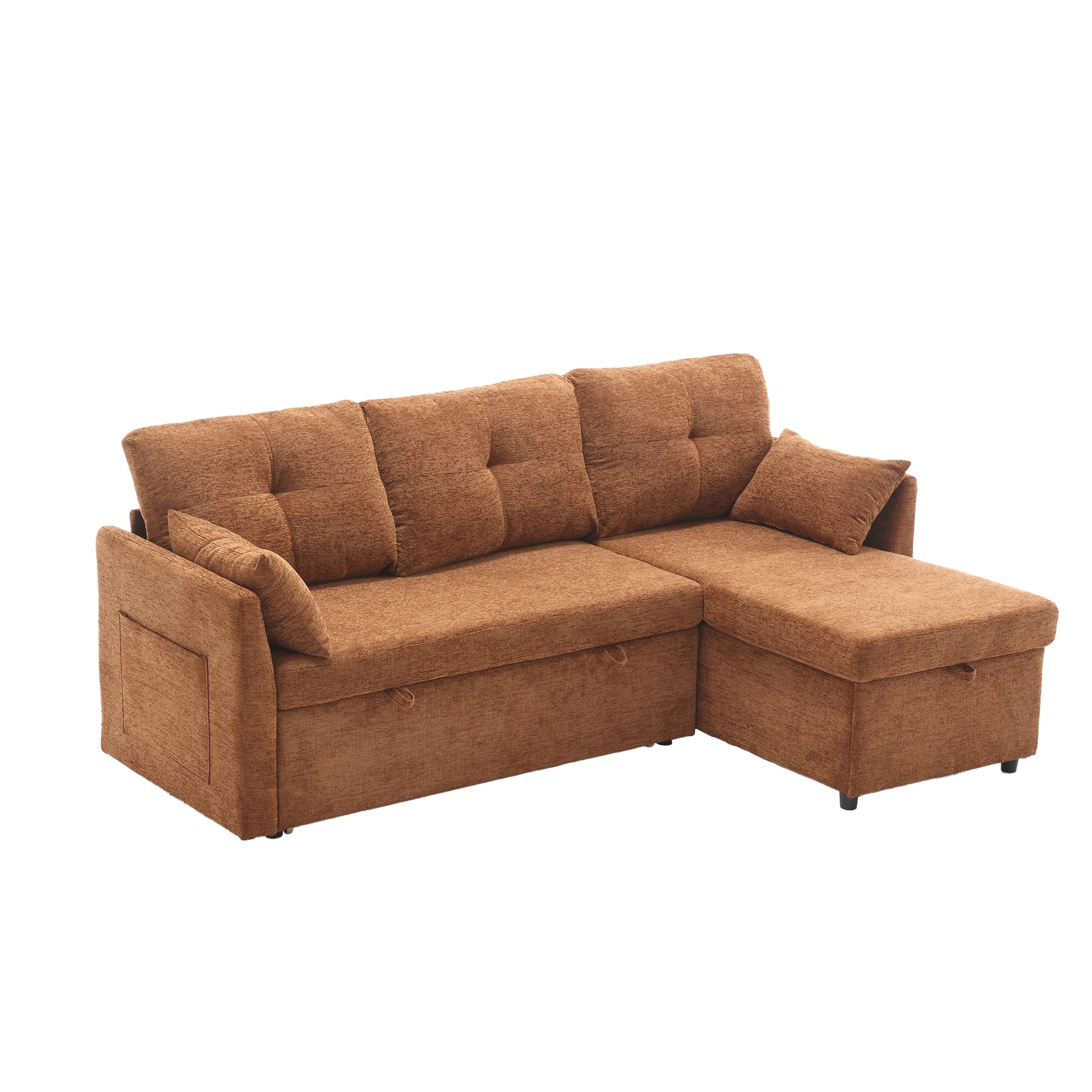 United We Win Furniture, Modular L Shaped Sofa, Modular Long Sofa With Reversible Chaise Lounge, Sofa Bed, Sleeper Sofa, Modular Sofa Combination With Storage Seats. Brown Chenille 3 Seat