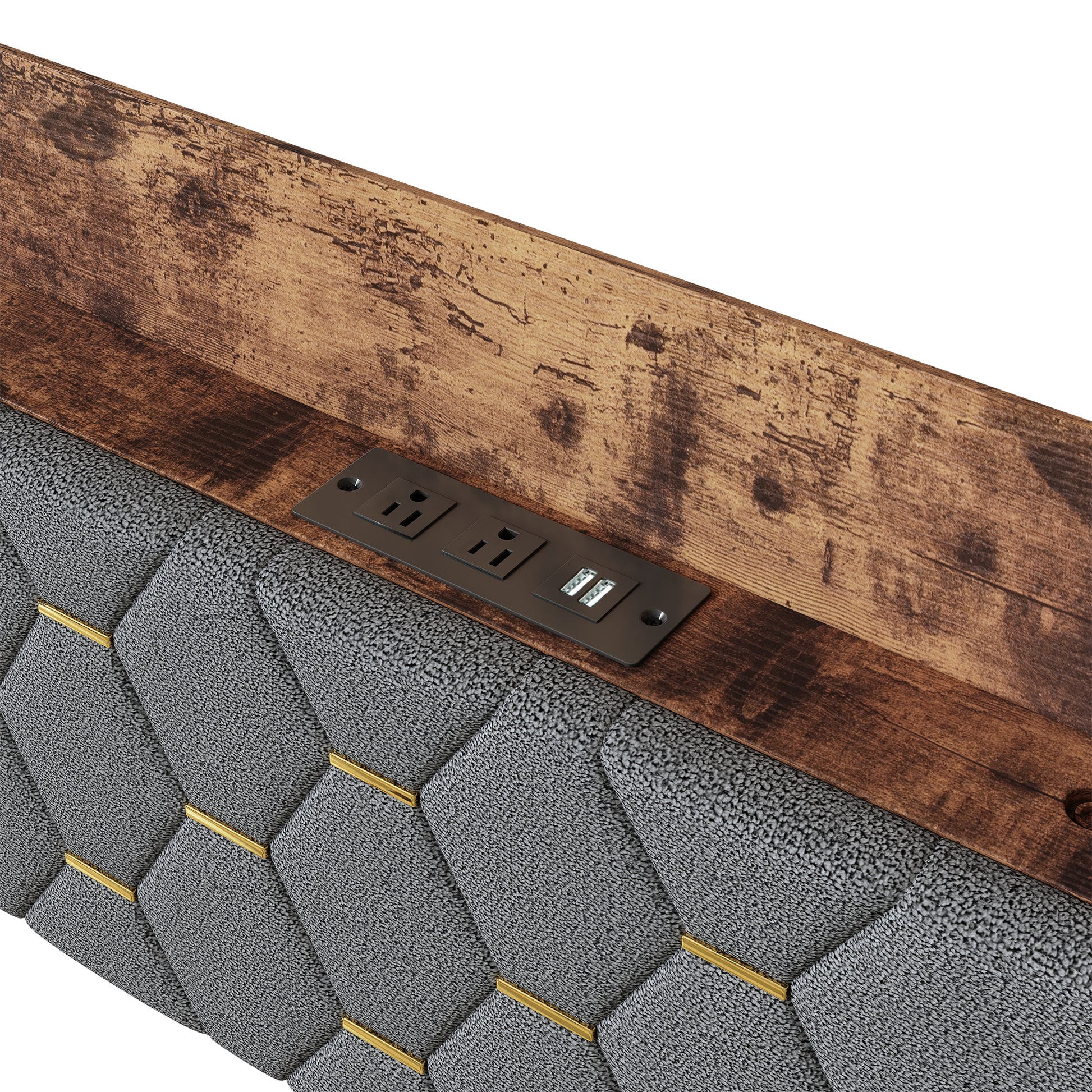 Gray Full Bed With Elegant Gold Metal Buttons, Built In Usb Ports, Phone Storage Pocket, And Spacious Headboard Shelving Sturdy Frame Supports Up To 300 Lbs,Mattress Not Included Box Spring Not Required Full Aqua Grey Abs