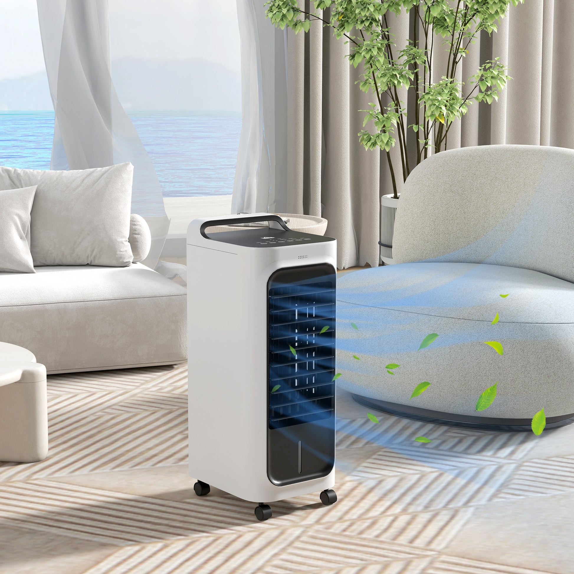 Homcom 26" Evaporative Air Cooler With Ice Packs, 3 In 1 Ice Cooling Fan, Portable Swamp Cooler With Water Tank, Timer, 90 Oscillating, Remote, For Home Office Bedroom White Abs
