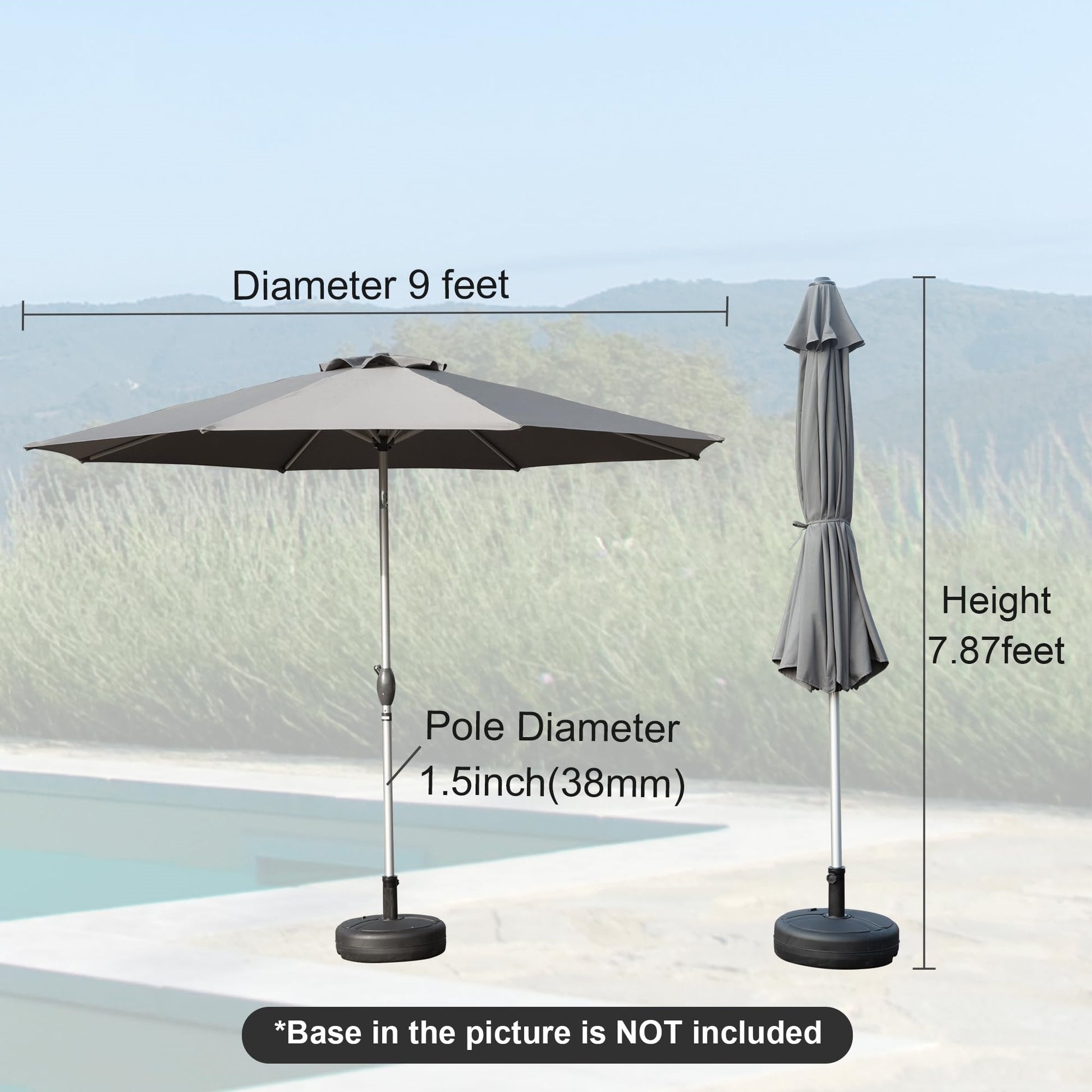 9Ft Patio Umbrella, Outdoor Table Umbrella With Push Button Tilt And Crank, Uv Protection Waterproof Market Sun Umbrella With 8 Sturdy Ribs For Garden, Deck, Backyard, Pool Gray Gray Round Uv Resistant Umbrellas Aluminium