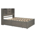 Queen Size Platform Bed With Storage Headboard And 8 Drawers, Gray Box Spring Not Required Queen Gray Wood Bedroom Bed Frame Solid Wood Mdf