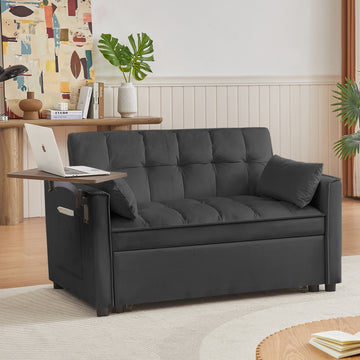 Black Velvet Loveseat Sofa Bed Black Wood Tufted Back Square Arms Foam Velvet 2 Seat
