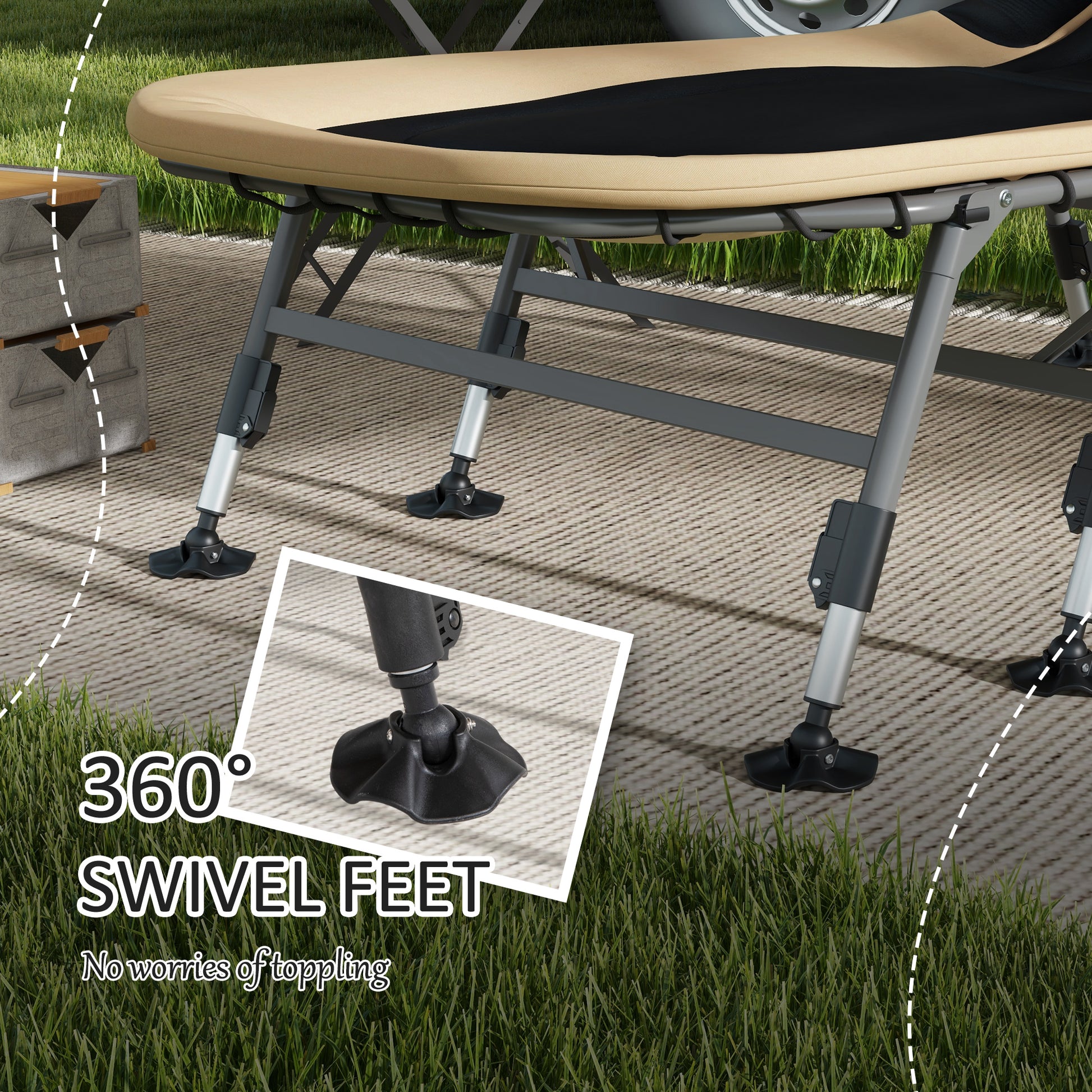 Outsunny Camping Cot For Adults, Folding Bed With Soft Padded Cushions & Headrest, 180 Adjustable Reclining Lounger, Heavy Duty And Portable With A 400 Lbs. Capacity, Cream White Cream White Oxford Fabric