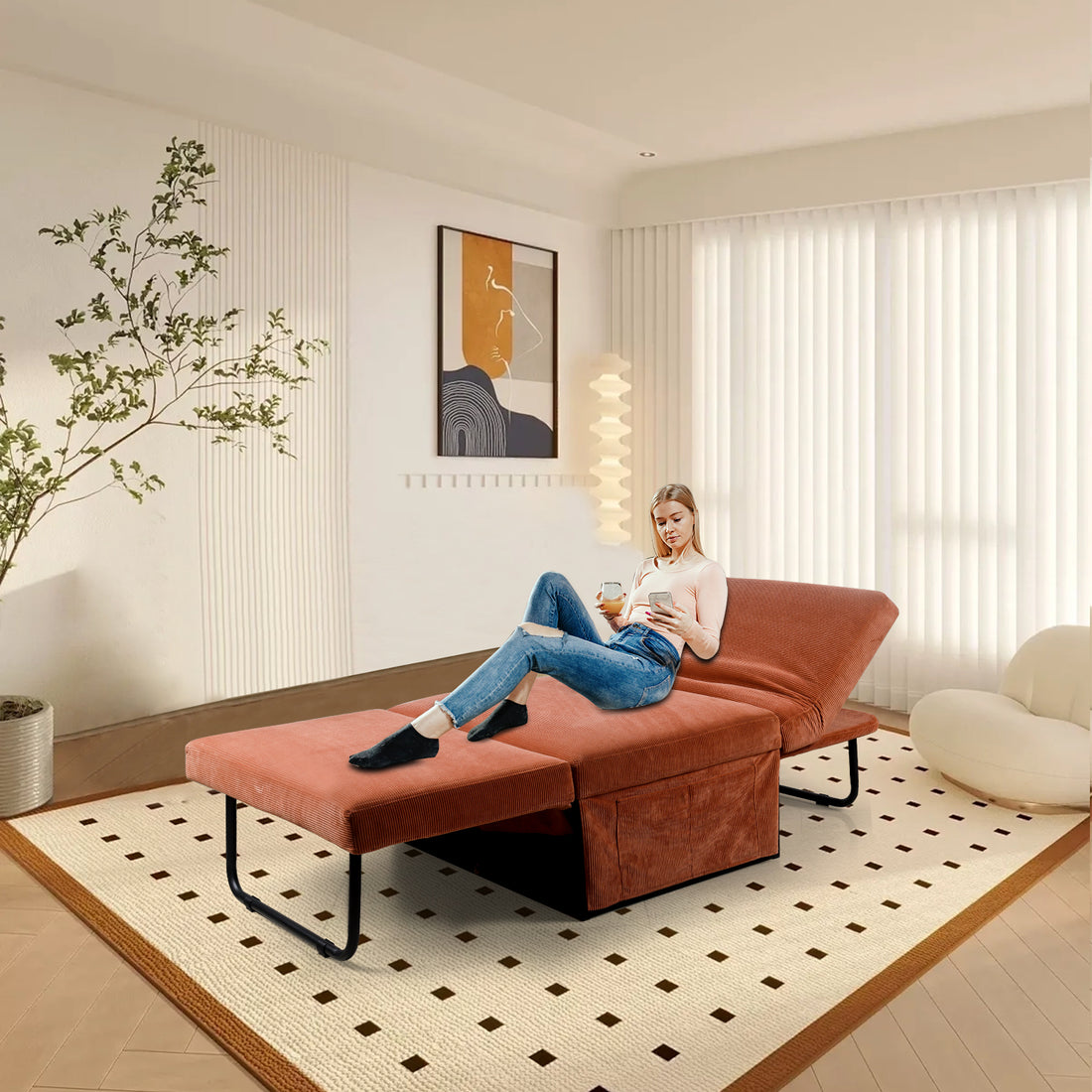 Modern Corduroy Sofa Bed,Couch Chair,Sleeper Bed,Small Lounge Sofa W Reclining Backrest,Furniture For Living Room,Bedroom,4 In 1 Convertible Sleeper Sofa Bed, Red Brown Full Brown Corduroy