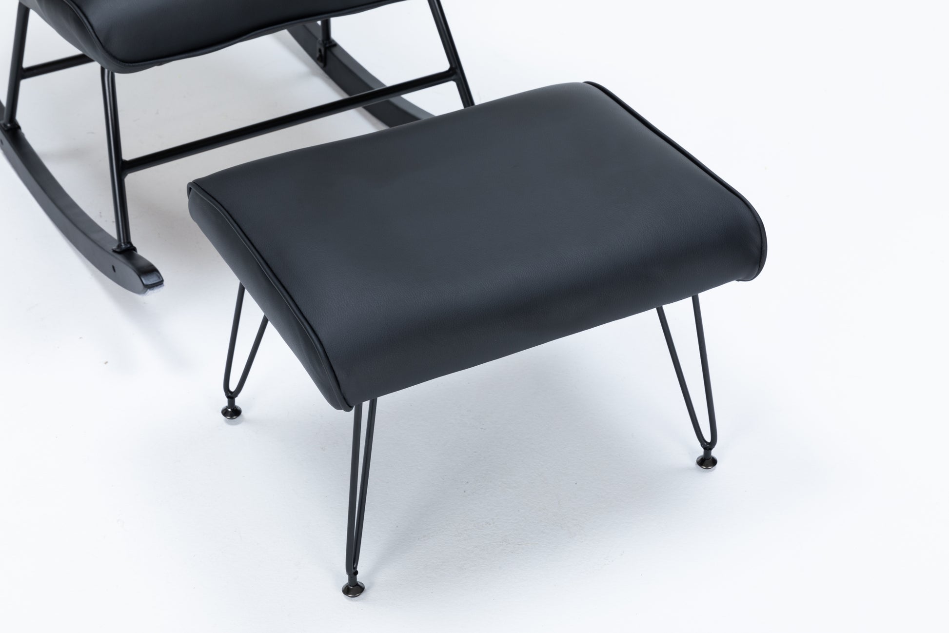 Rocking Chair, Glider Chair,Rocking Accent Chair With Lumbar Pillow And Ottoman For Nursery Living Room Bedroom Black Pu