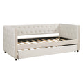 Twin Size Tufted Upholstered Daybed With Trundle, Velvet Sofabed With Rivet Design, No Box Spring Needed,Beige Twin Beige Velvet